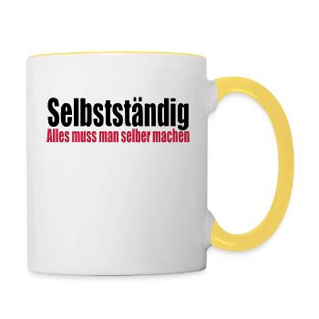 Selbstständig Arbeit Geschenk Geburtstag Chef - Tasse zweifarbig - Weiß/Gelb - Rechts
