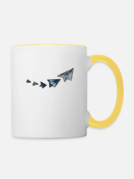 Papierflieger - Tasse zweifarbig - Weiß/Gelb