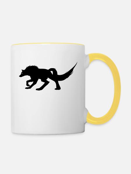 Wolf, Raubtier - Tasse zweifarbig - Weiß/Gelb