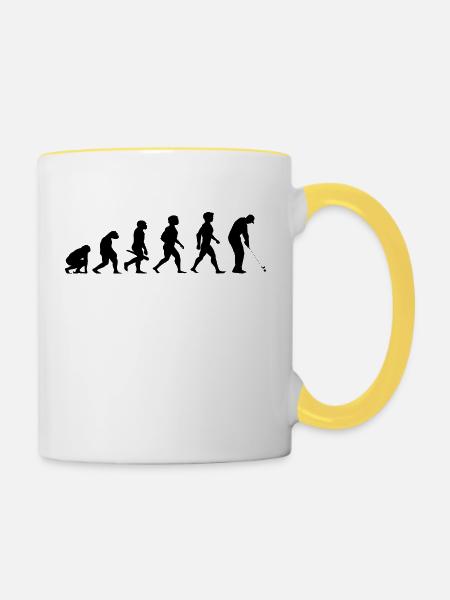 Evolution Golf Golfer Golfspieler Golfplatz - Tasse zweifarbig - Weiß/Gelb
