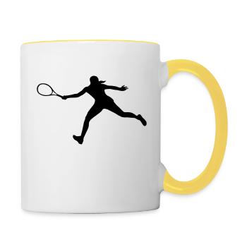 tennis, joueur de tennis - Mug contrasté - blanc/jaune - Droite