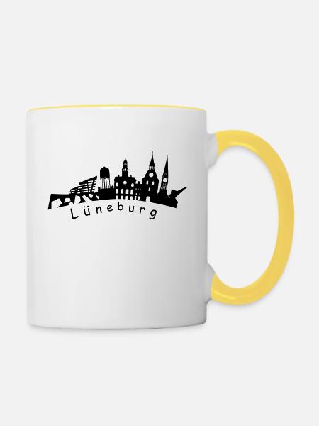 Lüneburg Skyline - Tasse zweifarbig - Weiß/Gelb