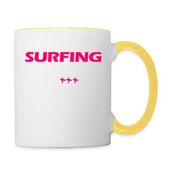 Surfen ist das Beste Surfergirl - Tasse zweifarbig - Weiß/Gelb - Rechts