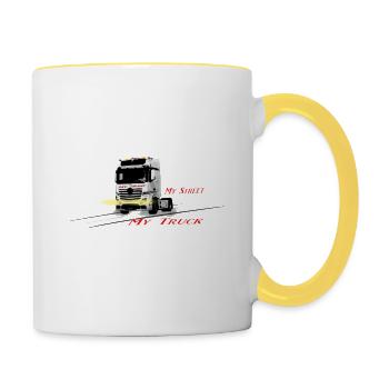 Camion avec lettrage - Mug contrasté - blanc/jaune - Droite