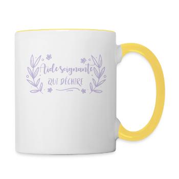 Aide soignante qui déchire - Mug contrasté - blanc/jaune - Droite