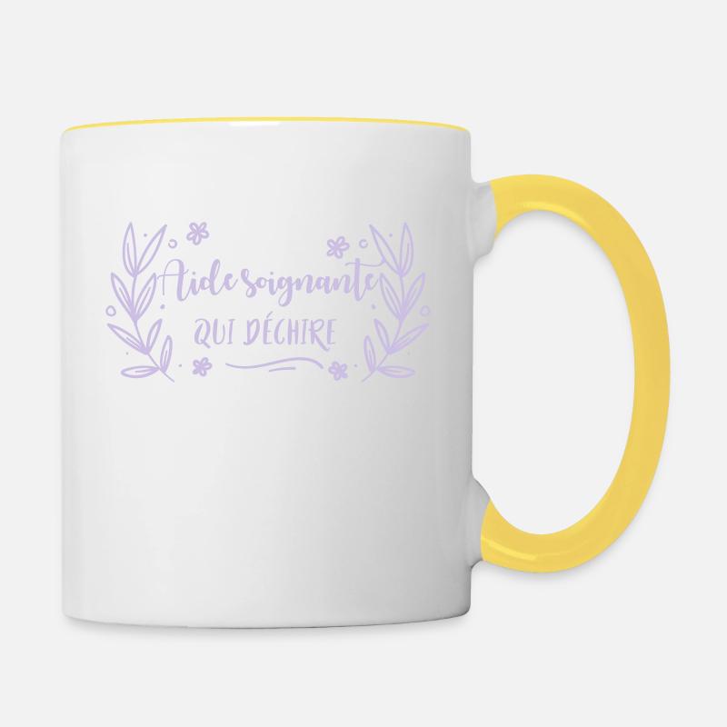 Aide soignante qui déchire - Mug contrasté - blanc/jaune