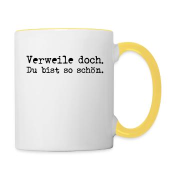 Verweile doch Du bist so schön - Tasse zweifarbig - Weiß/Gelb - Rechts