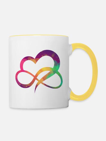 Buntes Herz - Tasse zweifarbig - Weiß/Gelb
