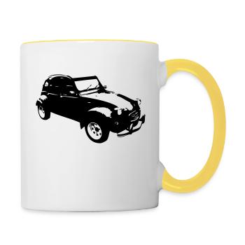 vintage vieille voiture dodoche 2 chevaux - Mug contrasté - blanc/jaune - Droite