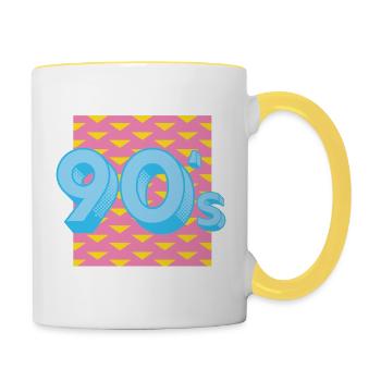 90s Kids 90er Kinder Oldschool - Tasse zweifarbig - Weiß/Gelb - Rechts