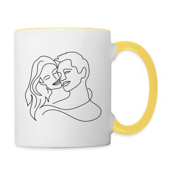 Dessin de couple abstrait - Mug contrasté - blanc/jaune - Droite