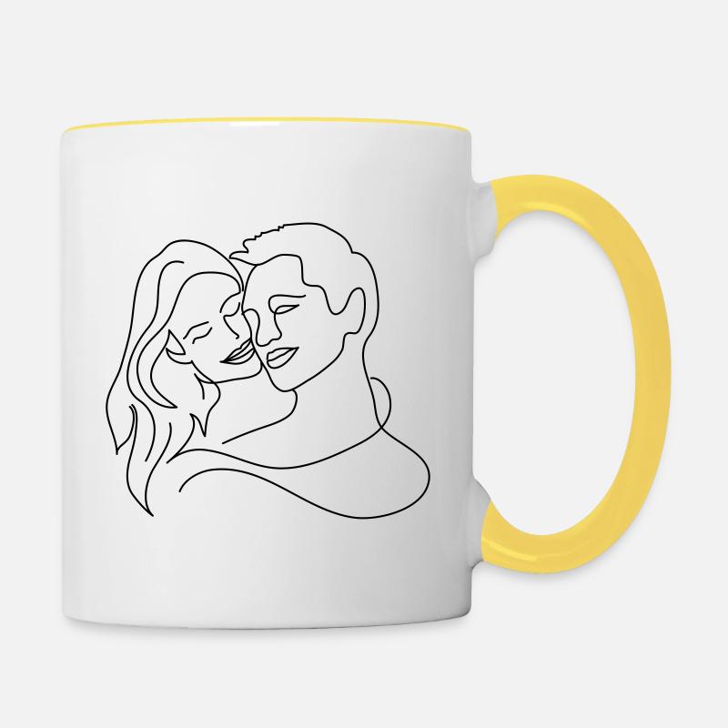 Dessin de couple abstrait - Mug contrasté - blanc/jaune