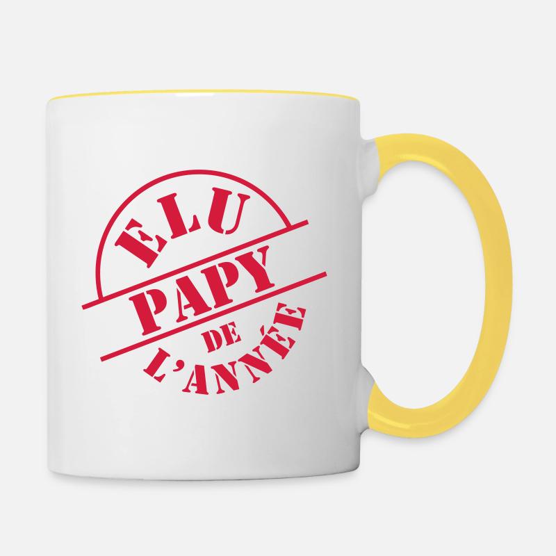 Elu Papy de l'année - Mug contrasté - blanc/jaune