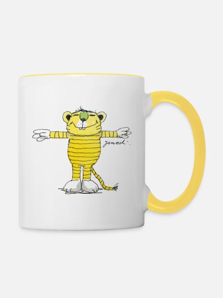 Janosch Tiger Pose - Tasse zweifarbig - Weiß/Gelb