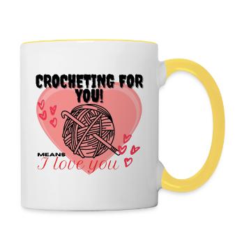 Crocheting for you! means I Iove you red heart - Contrasting Mug - white/yellow - Right