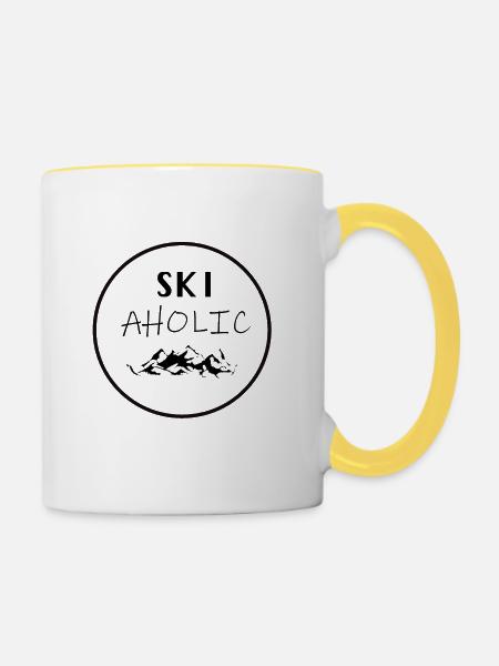 Ski Aholic - Tasse zweifarbig - Weiß/Gelb