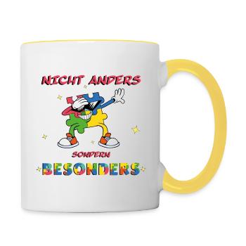Nicht anders, sondern besonders und einzigartig - Tasse zweifarbig - Weiß/Gelb - Rechts