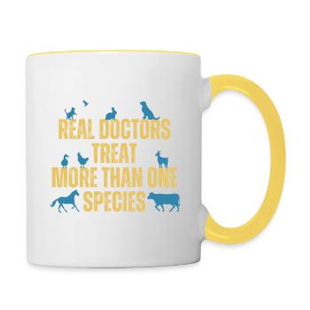 Funny Veterinarian Treat More Than One Species - Contrasting Mug - white/yellow - Right
