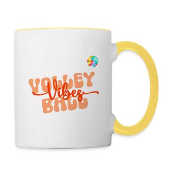 Ambiance volleyball bonne humeur motif - Mug contrasté - blanc/jaune - Droite