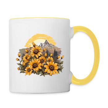 Sonnenblumen und Berglandschaft - Tasse zweifarbig - Weiß/Gelb - Rechts
