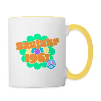 Flowerpower 1961 Geburtsjahr Retro Blume Peace - Tasse zweifarbig - Weiß/Gelb - Rechts