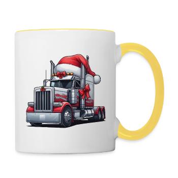 Grand camion semi-remorque américain - Mug contrasté - blanc/jaune - Droite