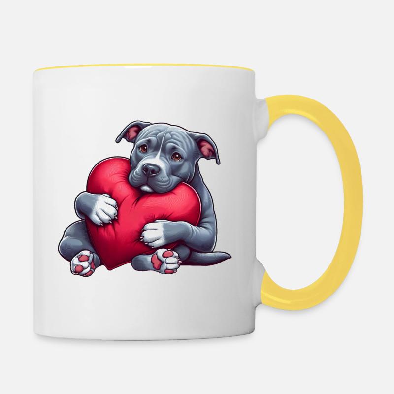 Cadeaux mignons de Pitbull - Mug contrasté - blanc/jaune