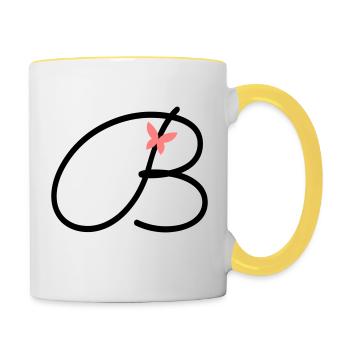 Buchstabe B Anfangsbuchstabe Schmetterling - Tasse zweifarbig - Weiß/Gelb - Rechts