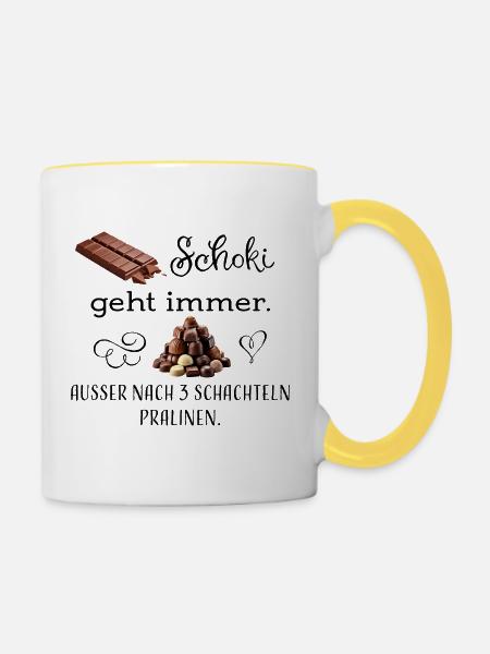 Schoki Pralinen sw - Tasse zweifarbig - Weiß/Gelb
