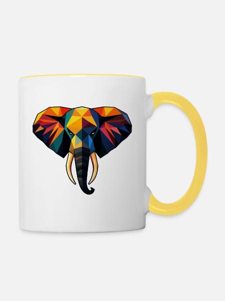 Elefant Low Poly Design - Tasse zweifarbig - Weiß/Gelb
