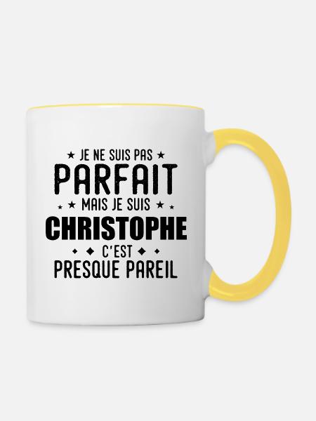 Christophe: authentisch, unvollkommen, top, stolz - Tasse zweifarbig - Weiß/Gelb