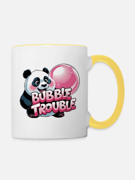 Niedlicher Panda mit Bubble-Torte - Tasse zweifarbig - Weiß/Gelb