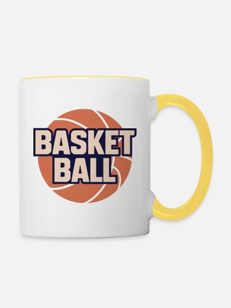 Dynamisches Basketball-Design - Tasse zweifarbig - Weiß/Gelb