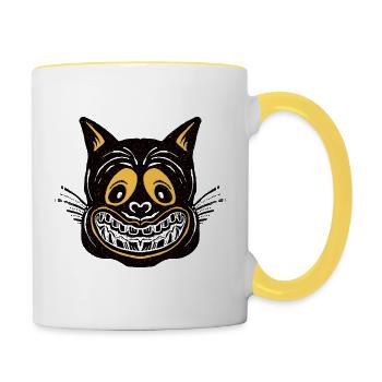 Dunkle Grinsekatze - Tasse zweifarbig - Weiß/Gelb - Rechts