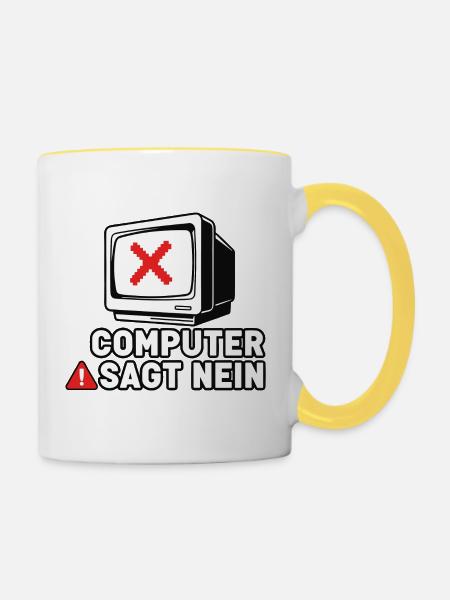 Computer Sagt Nein Retro Pixel - Tasse zweifarbig - Weiß/Gelb