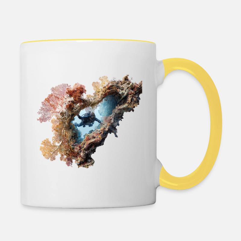 Récif de corail Plongeur Aventurier - Mug contrasté - blanc/jaune