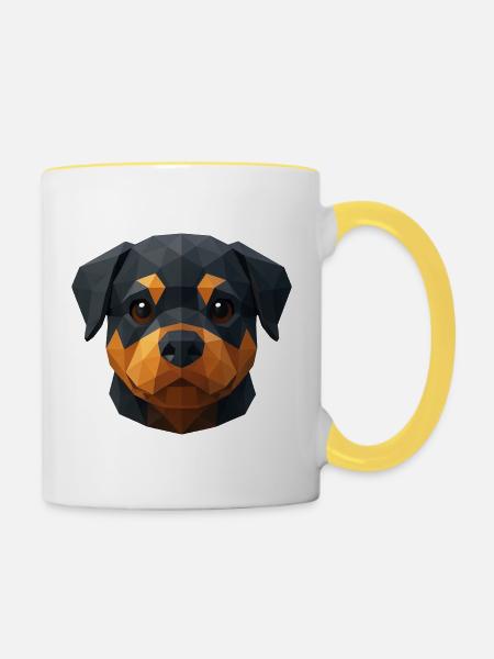 Süßer Rottweiler Welpe – Polygon Hundedesign - Tasse zweifarbig - Weiß/Gelb
