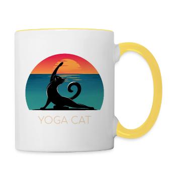 Yoga Cat – Entspanntes Design für Katzenfans - Tasse zweifarbig - Weiß/Gelb - Rechts