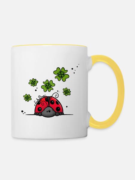 Marienkäfer mit Glücksklee - Tasse zweifarbig - Weiß/Gelb