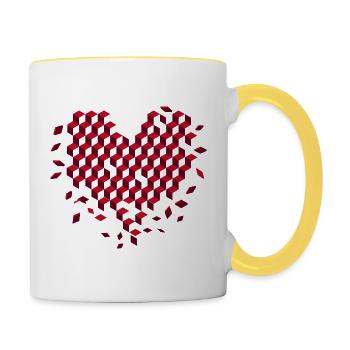 Coeur géométrique en cubes rouges - Mug contrasté - blanc/jaune - Droite