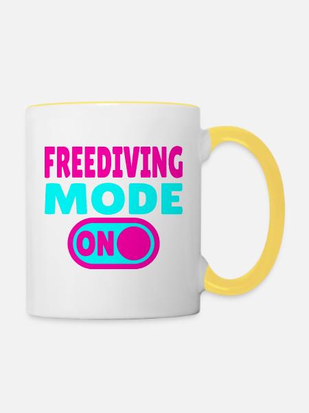 Freediving Mode ON - Taucher - Tasse zweifarbig - Weiß/Gelb