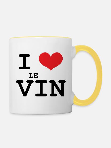 Ich liebe Wein / Alkohol - Tasse zweifarbig - Weiß/Gelb