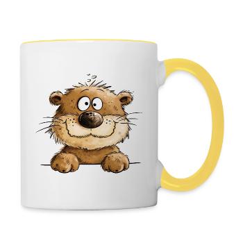 Witziger Otter Cartoon Tiermotiv Seeotter - Tasse zweifarbig - Weiß/Gelb - Rechts