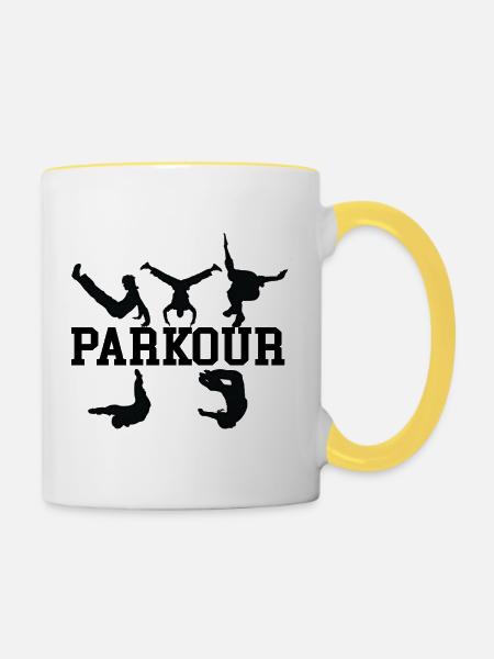 Parkour-Silhouetten - Tasse zweifarbig - Weiß/Gelb
