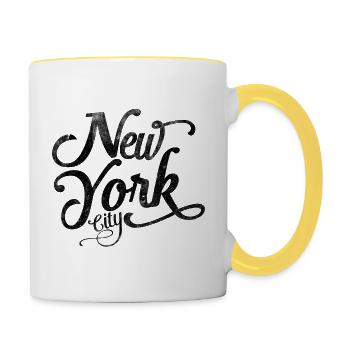 New York City - Black Vintage Script  - Contrasting Mug - white/yellow - Right