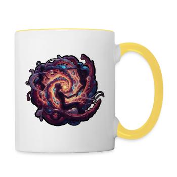 Tanzender kosmischer Wirbel - Tasse zweifarbig - Weiß/Gelb - Rechts