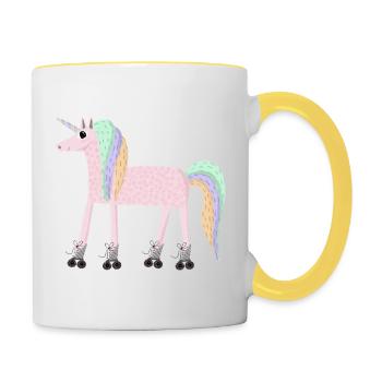 Unicorn_rollerSKate - Mug contrasté - blanc/jaune - Droite