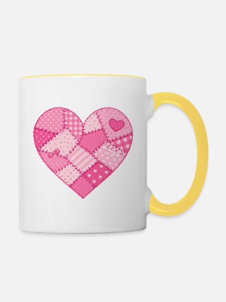 Patchwork-Herz in Rosa Quilt - Tasse zweifarbig - Weiß/Gelb