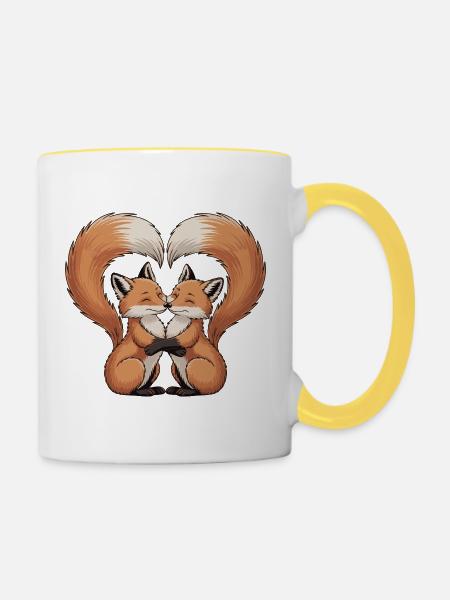Fuchs Paar Herz - Tasse zweifarbig - Weiß/Gelb