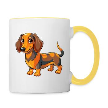 Dackel - Tasse zweifarbig - Weiß/Gelb - Rechts